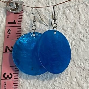 Acrylic Blue Disc Dangly Earrings